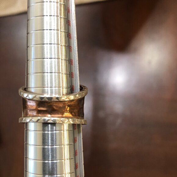 Turquoise Gemstone Ring - Oval Shape - Wide Hammered Copper Band - Size 10 - Picture 9 of 13